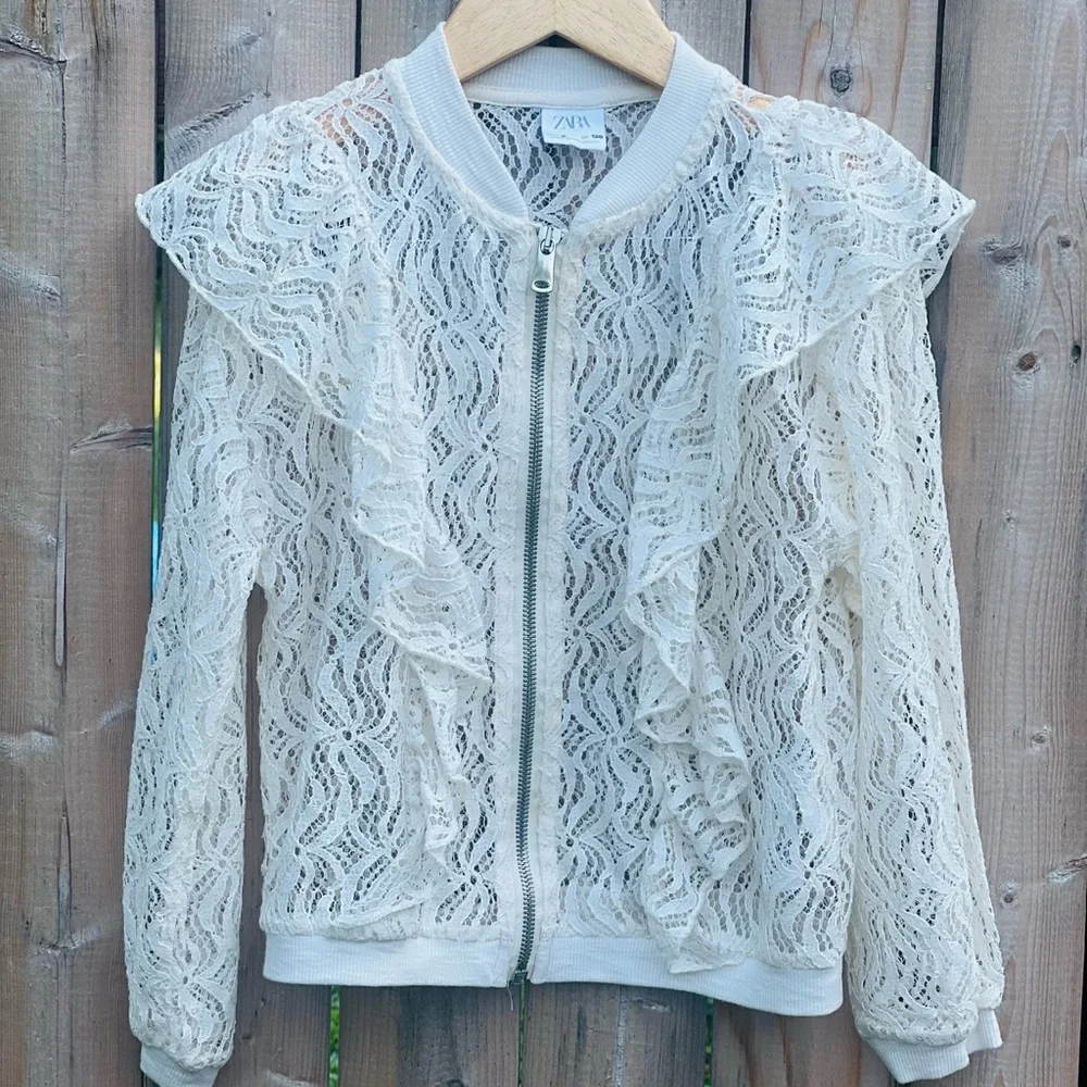 Zara Kids Lace Ruffle Zip Front Jacket